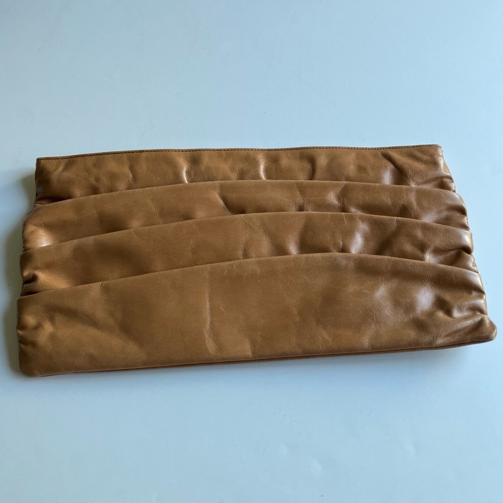 HOBO Tan Large Pleated Leather Clutch
